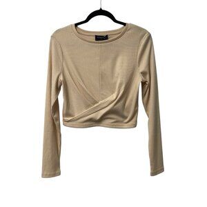 MINKPINK TOP TWIST FRONT KNIT RIBBED SIZE L CAPSULE NEUTRAL LONG SLEEVE NEW